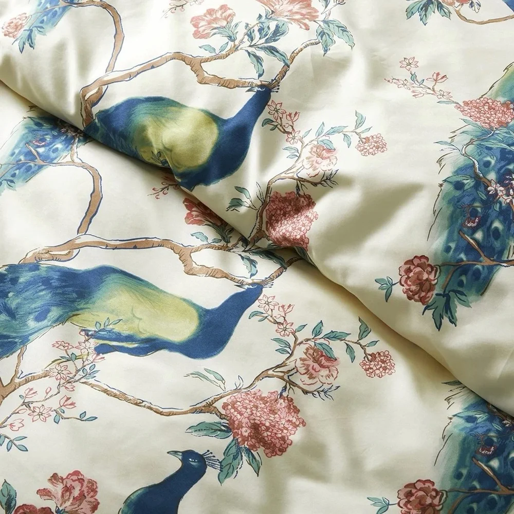 NEW Anthropologie Peacock Print Cotton Boho King Floral Bedding Duvet & Sham Set